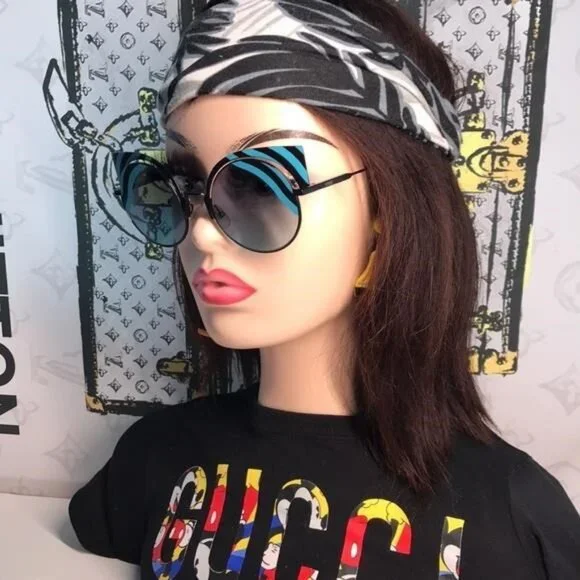 New Authentic Stylish Black and Blue Cat-Eye Sunglasses FF0215/S 0LBJF